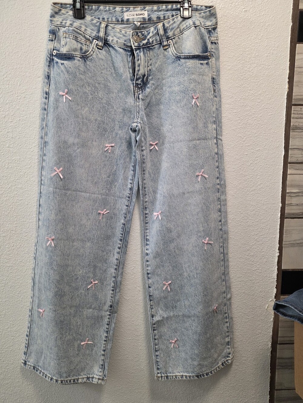 Soho Light Blue Flare Jeans with Pink Embroidered Bows
